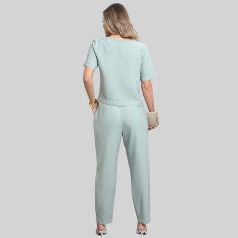 Conjunto Social Blusa Decote Quadrado e Calça Reta