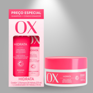 Kit Ox Shampoo 375ml e Condicionador Hidrata 170ml Mais Máscara Ox Hidratação 300g