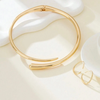 Conjunto de Colar e Brinco Geométrico Feminino Banhado Ouro