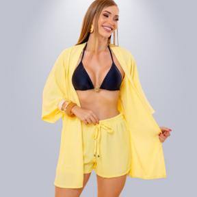 Kimono Feminino + Short Saída Praia Conjunto Manga Flare Kit 2 Peças