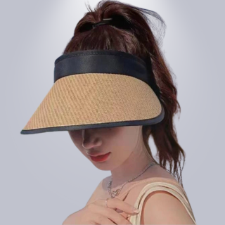 Viseira Feminina Moda Praia Palha Aba Dobrável 12cm com Elástico Proteção Solar