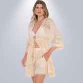 Conjunto Saída de Praia Bata Manga 3/4 e Short Curto Feminino