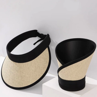 Viseira Feminina Moda Praia Palha Aba Dobrável 12cm com Elástico Proteção Solar