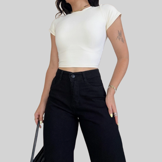 Calça Jeans Wide Leg Preta